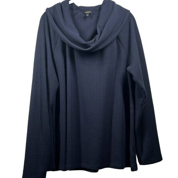 Talbots Womens Sweater Size XL Solid Navy Blue Waffle Knit Cowl Knit Long Sleeve - Picture 2 of 6